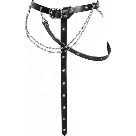 Medieval Faux Leather Pirate Belt with Metal Chain Adjustable Women Dress